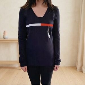 NWT Tommy Hilfiger Preppy Heritage Long Sleeve Knit Sweater Navy Blue XS
